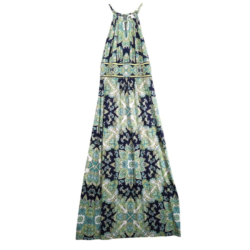 London Times Maxi Dress Sz 10 Paisley Halter Keyhole Stretch Boho Beachy Resort